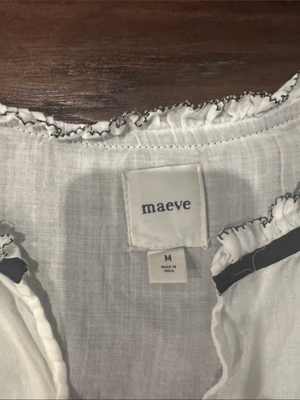 Anthropologie White Cotton Peasant Blouse with Black Trim - Picture 2 of 8